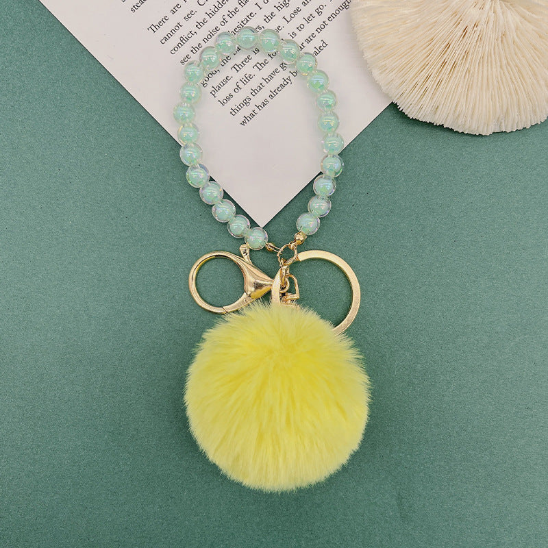 Wholesale Cute Fur Ball Colorful Beaded Lanyard Keychain
